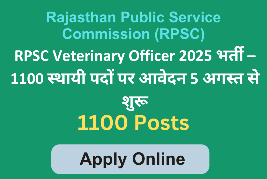 RPSC Veterinary Officer Recruitment 2025 For 1100 Posts: Apply Now